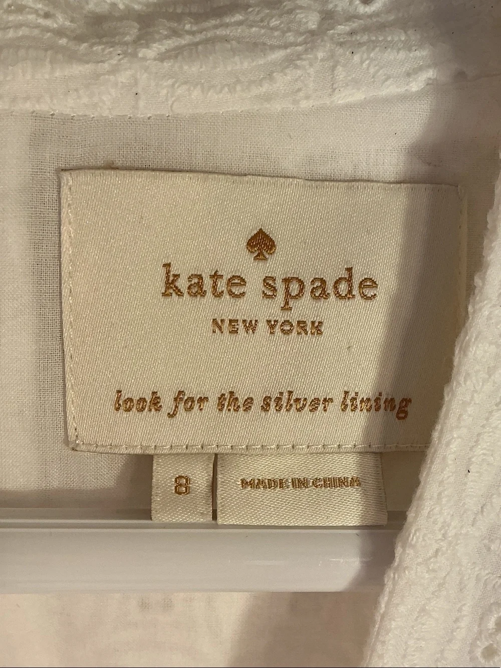 Kate Spade Sleeveless Embroidered White crochet knee length Babydoll Dress Sz 8